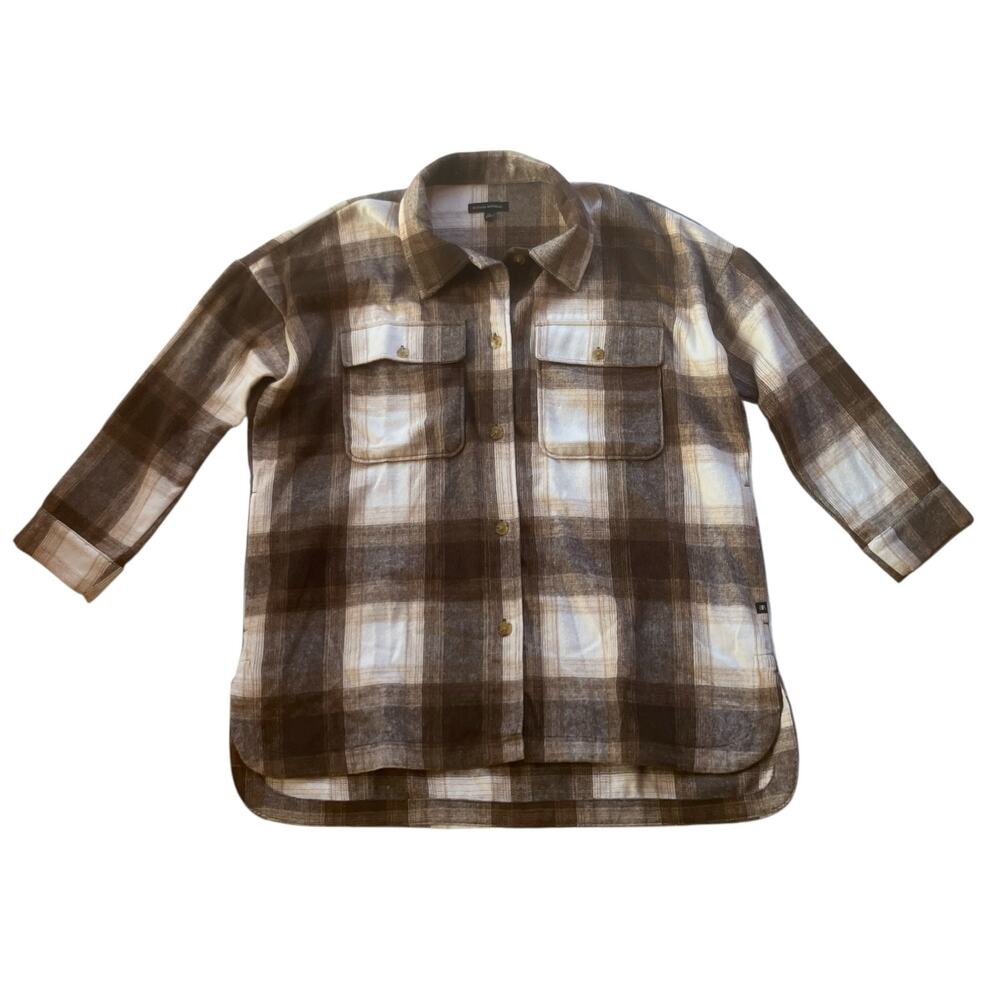 Banana Republic Plaid Shirt Jacket Size XXL Brushed Knit Pockets Oversized